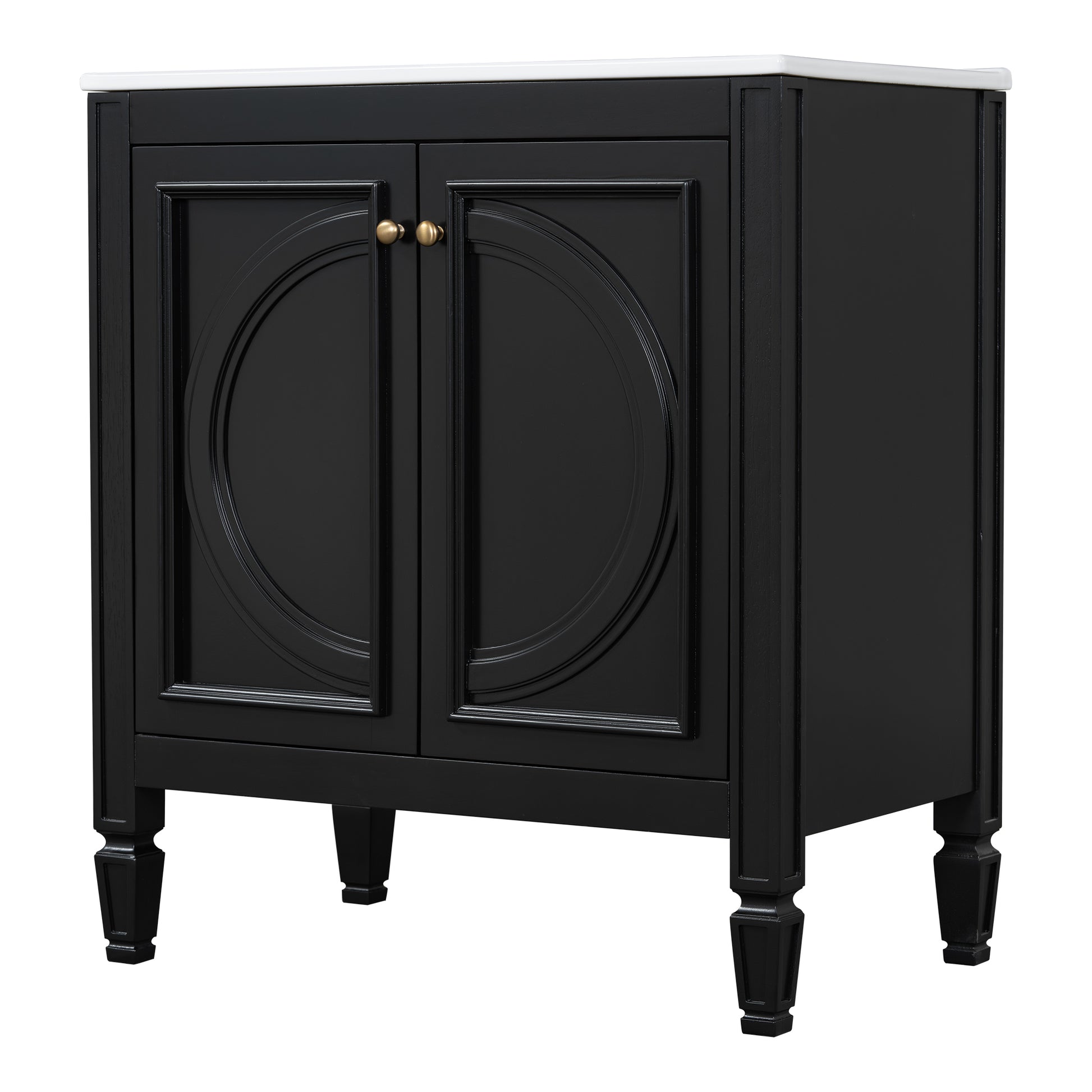 30" Bathroom Vanity With Sink, Two Doors With Shelf, Soft Close Door Hinges, Vintage Style, Black Black Ceramic Mdf,Rubber Wood