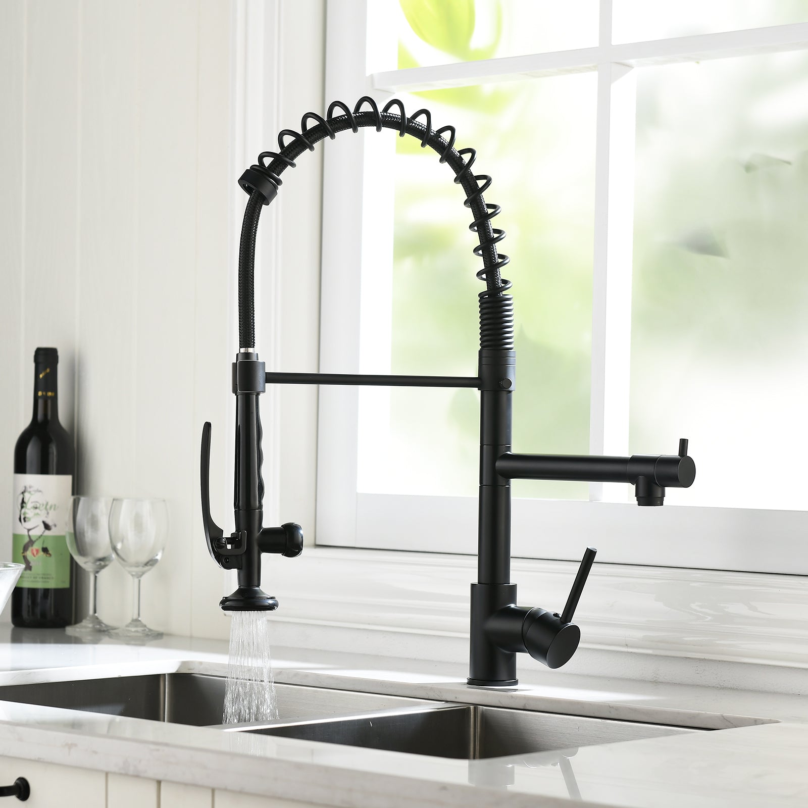 Commercial Kitchen Faucet Pull Down Sprayer Black And Nickel,Single Handle Kitchen Sink Faucet Black Kitchen Contemporary Ceramic Brass