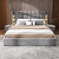 Upholstered King Bed,With Reading Lamp And Usb Port, Wide Headboard,Without Bedside Tables And Mattress, Velvet, Grey King Grey Wood Foam,Upholstered,Velvet