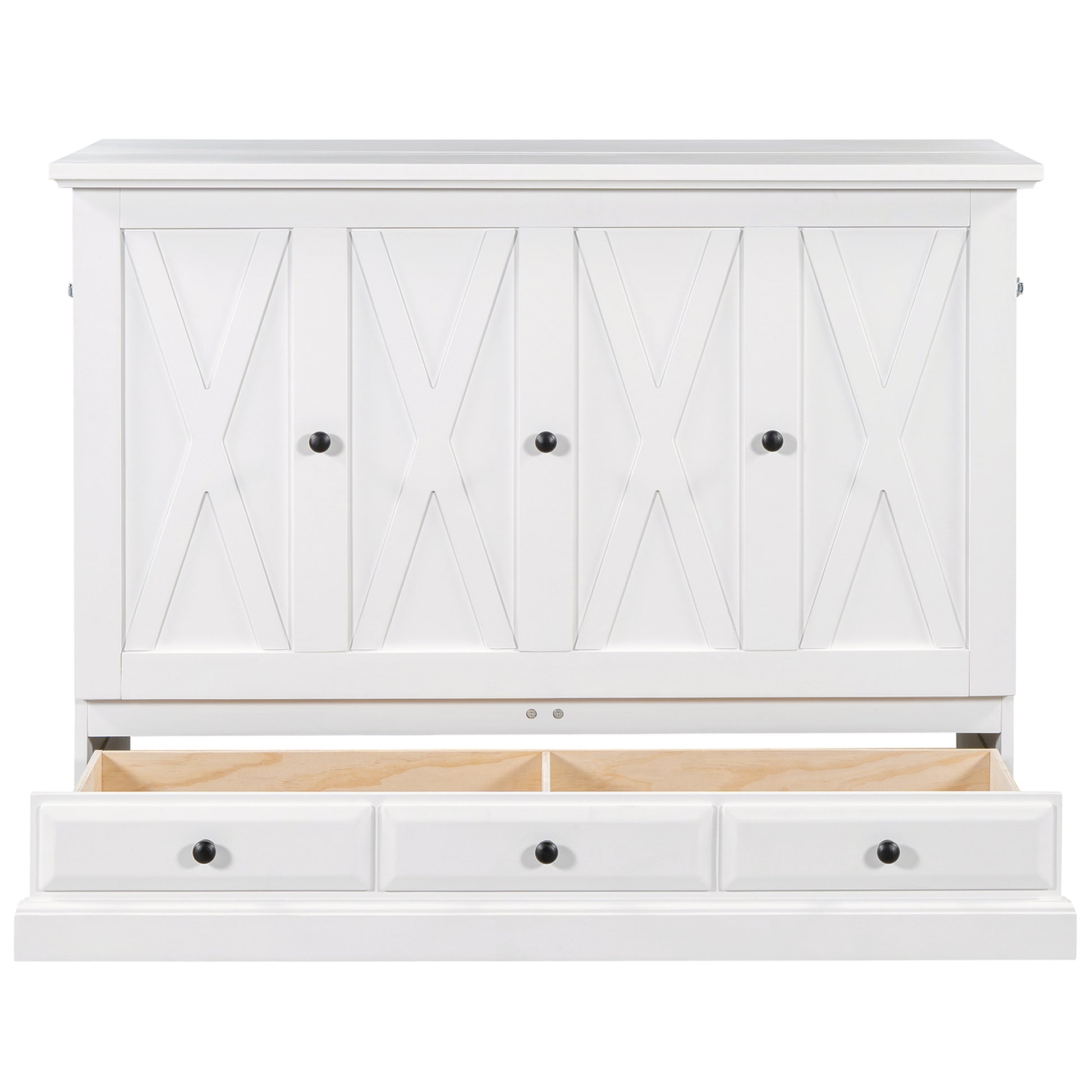 Solid Pine Murphy Bed Chest Cube Cabinet Bed With Charging Station And Large Storage Drawer For Home Office Or Small Room,Full,White Box Spring Not Required Full White Wood White Pine Murphy Solid Wood Mdf