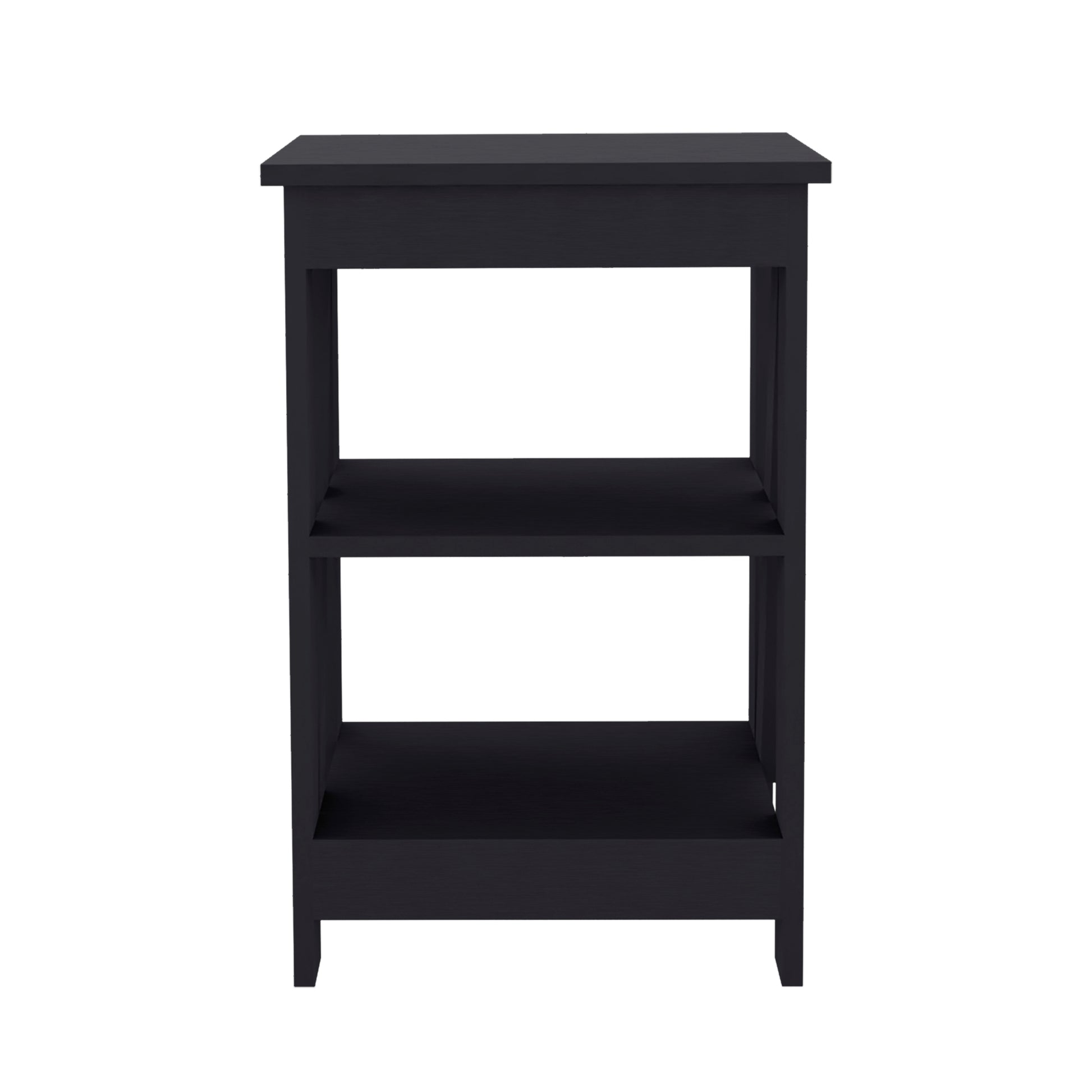 3 Tier End Table Nightstand, Side Table For Small Space, Black Black Solid Wood Mdf Engineered Wood