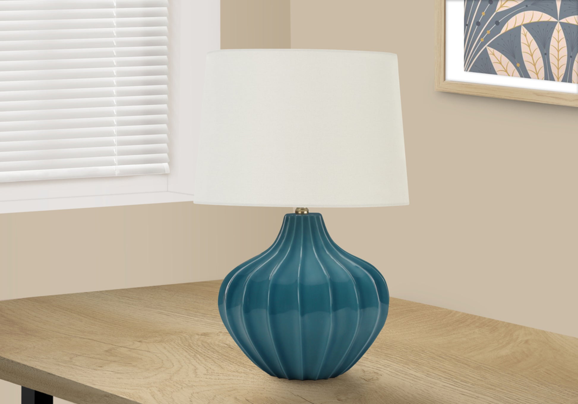 Lighting, 24"H, Table Lamp, Blue Ceramic, Ivory Cream Shade, Transitional Blue Ceramic