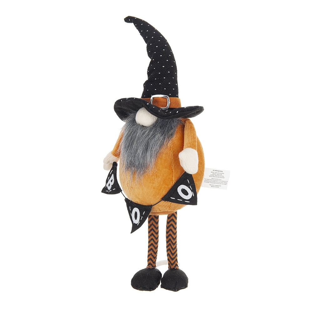 6.3X4.3X16" Fabric Standing Orange Gnome W Black Gnome & Holding Banner, For Halloween Decor Black,Orange,White Polyester