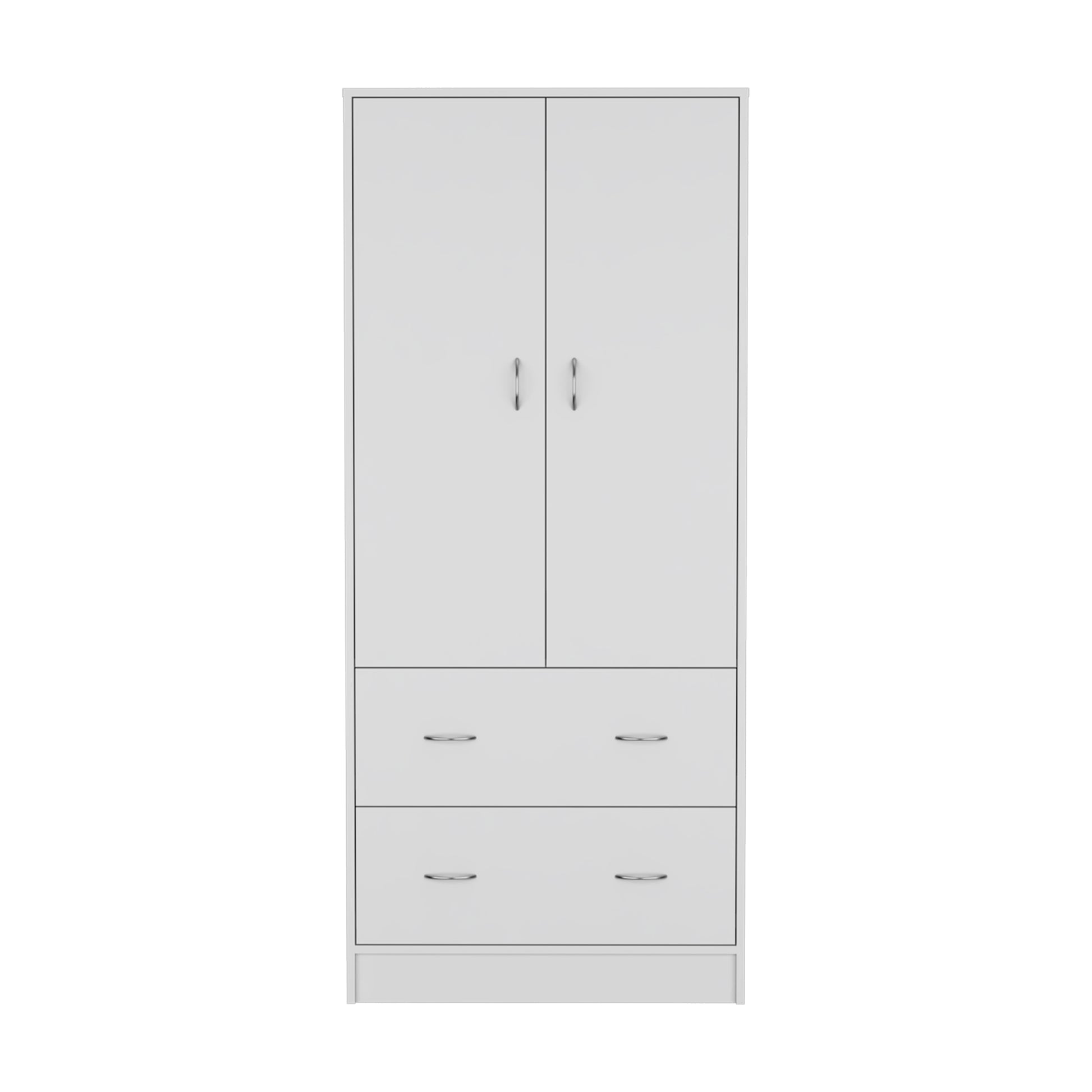 Taly Armoire With Double Doors, 2 Drawers, And Hanging Rod White White Particle Board