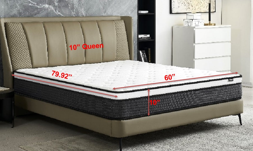 Hybrid 10 Inch Queen Mattress In A Box, Pillow Top Bed Cushion Withand Hypoallergenic Design, Medium Firm For Lumbar Support White Gray Foam Spring Queen