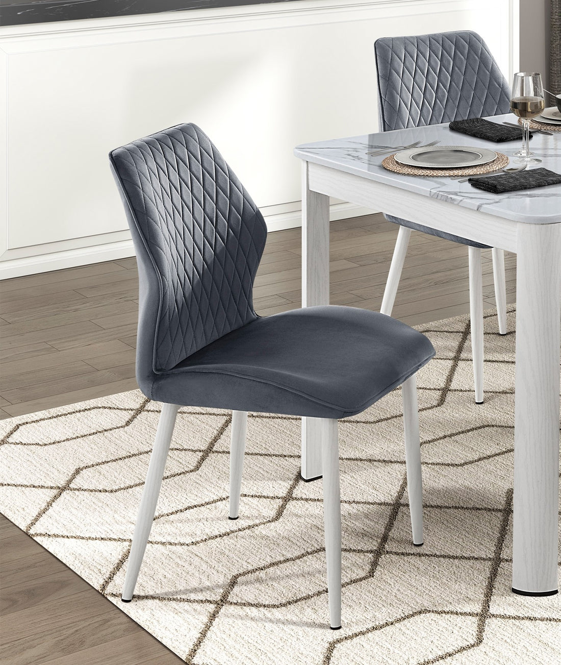 Modern Dining Side Chairs Set Of 2, Dark Gray Velvet Upholstered White Metal Legs Furniture Dark Gray Dining Room Modern,Ultra Modern Side Chair Metal