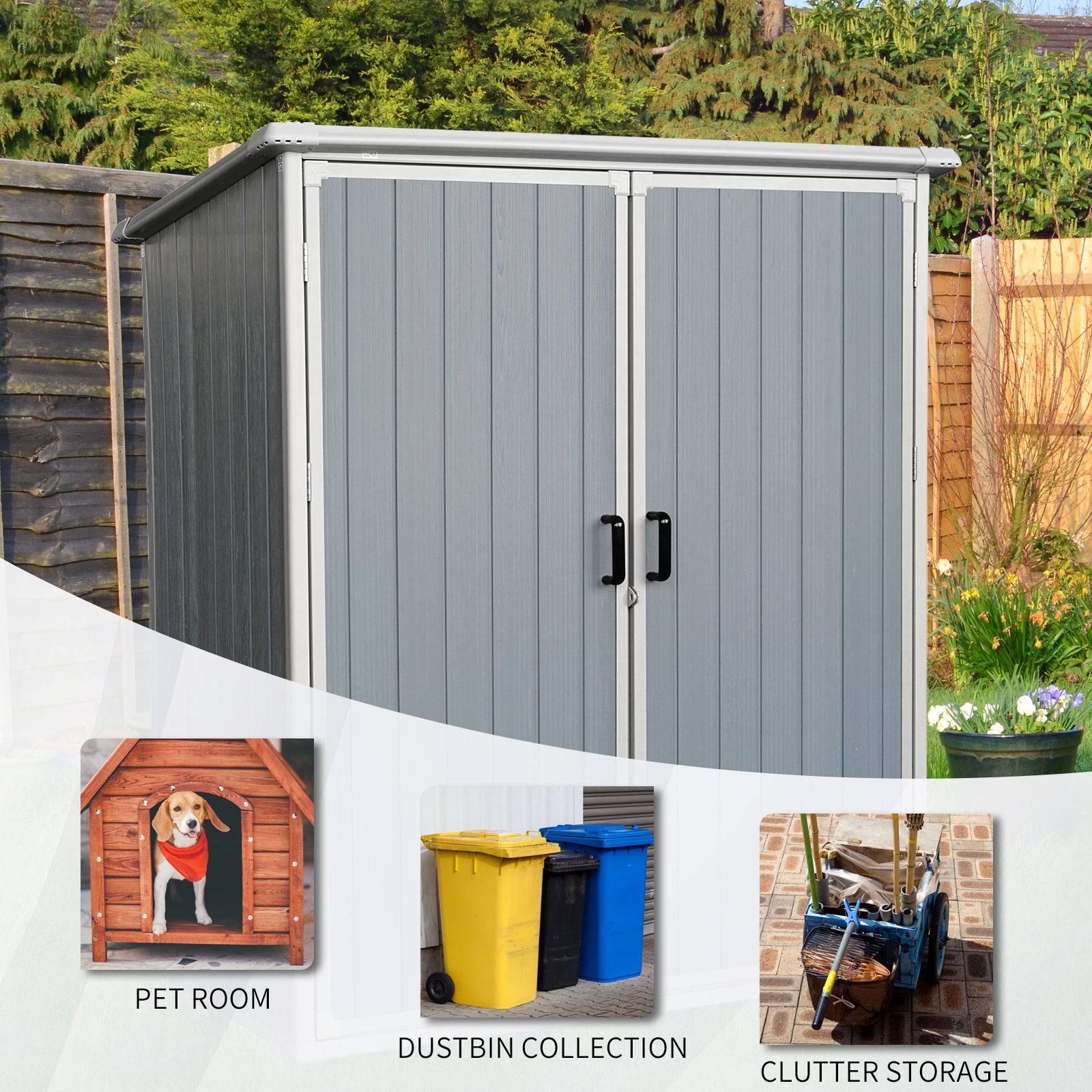 5X3Ft Outdoor Storage Shed Waterproof Resin Cabinet With Lockable Doors For Bikes And Patio Furniture Gray Plastic