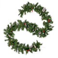 2 Packed 9'X10'' Mixed Frosted Garland With 20 Pine Cones And 10 Red Berry With 50 Warm White Led Lights With Timer Battery Operated Outdoor, 200 Tips Green Pvc