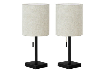 Lighting, Set Of 2, 17"H, Table Lamp, Usb Port Included, Black Metal, Beige Shade, Contemporary Black Metal