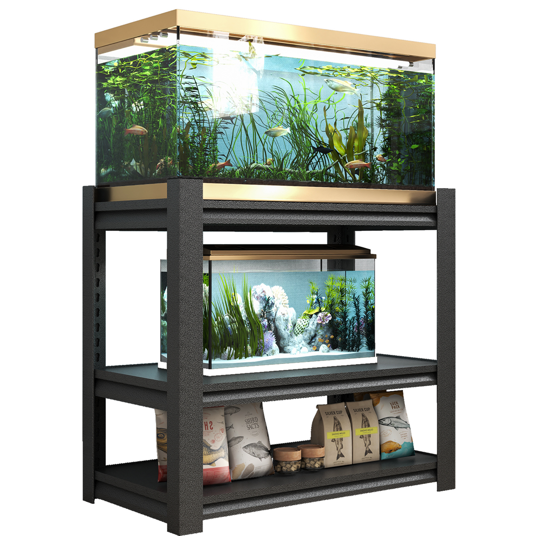 40 50 Gallon Fish Tank Stand Metal Aquarium Stand, 31.5 "L X 18 "W X 34"H Adjustable Heavy Duty Reptile Tank Stand, Adjustable 3 Tier Fish Tank Rack Shelf For Home Office, Tank Not Included 3 Black Standard Horizontal Primary Living Space Open Back Metal