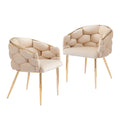 Set Of 2 Luxury Handmade Accent Chair With Gold Legs, Modern Velvet Armchair For Living Room And Bedroom Beige Foam Velvet