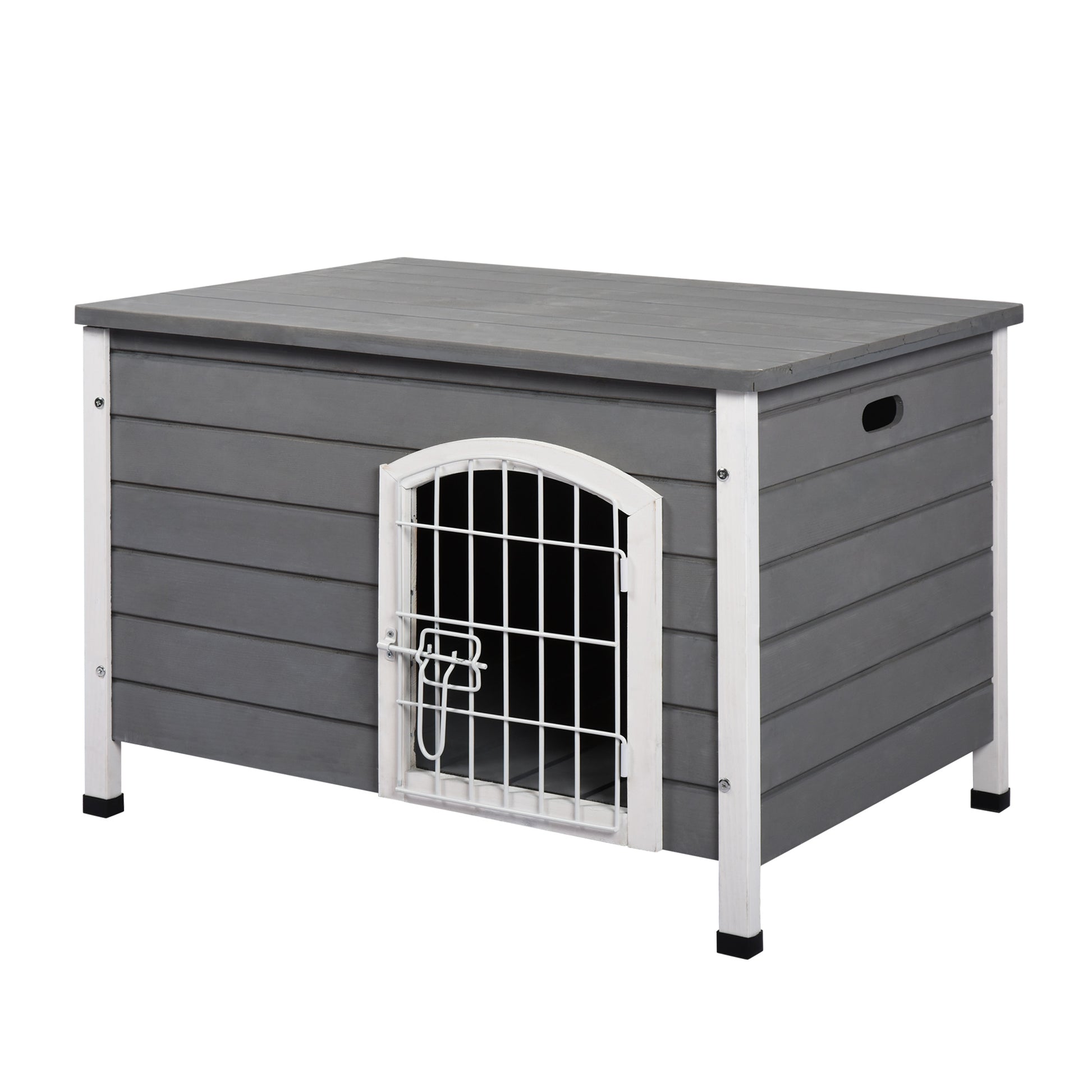 Pawhut 31"L Wooden Decorative Dog Cage Kennel Wire Door With Lock Small Animal House With Openable Top Removable Bottom Grey Gray Wood