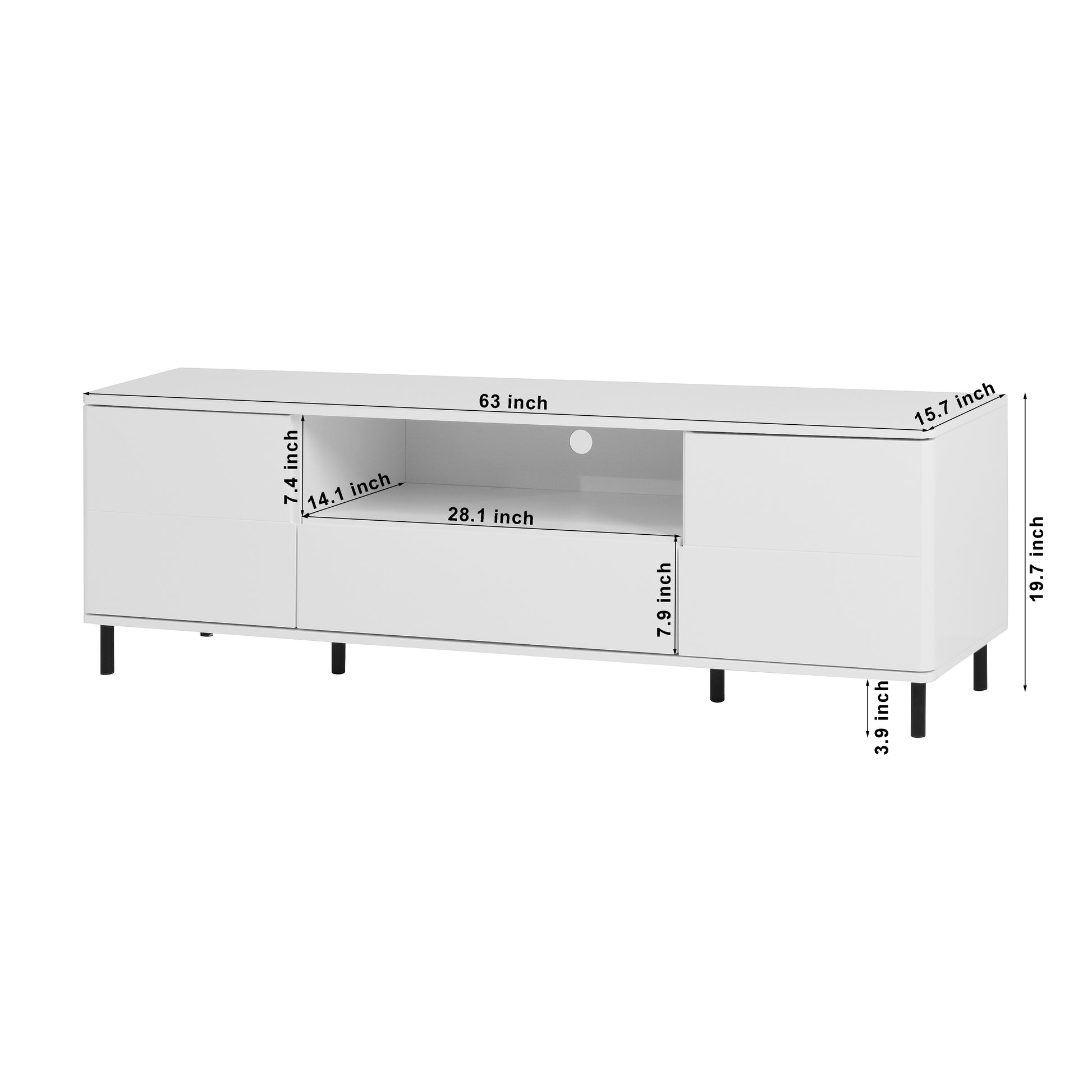 High Gloss Panel Modern Tv Console, Tv Stand, Entertainment Center With Storage Shelves,Tv Cabinet For Living Room, Bedroom, Cloud White 63X15.74X19.68 Inch 5 Or More Spaces White Primary Living