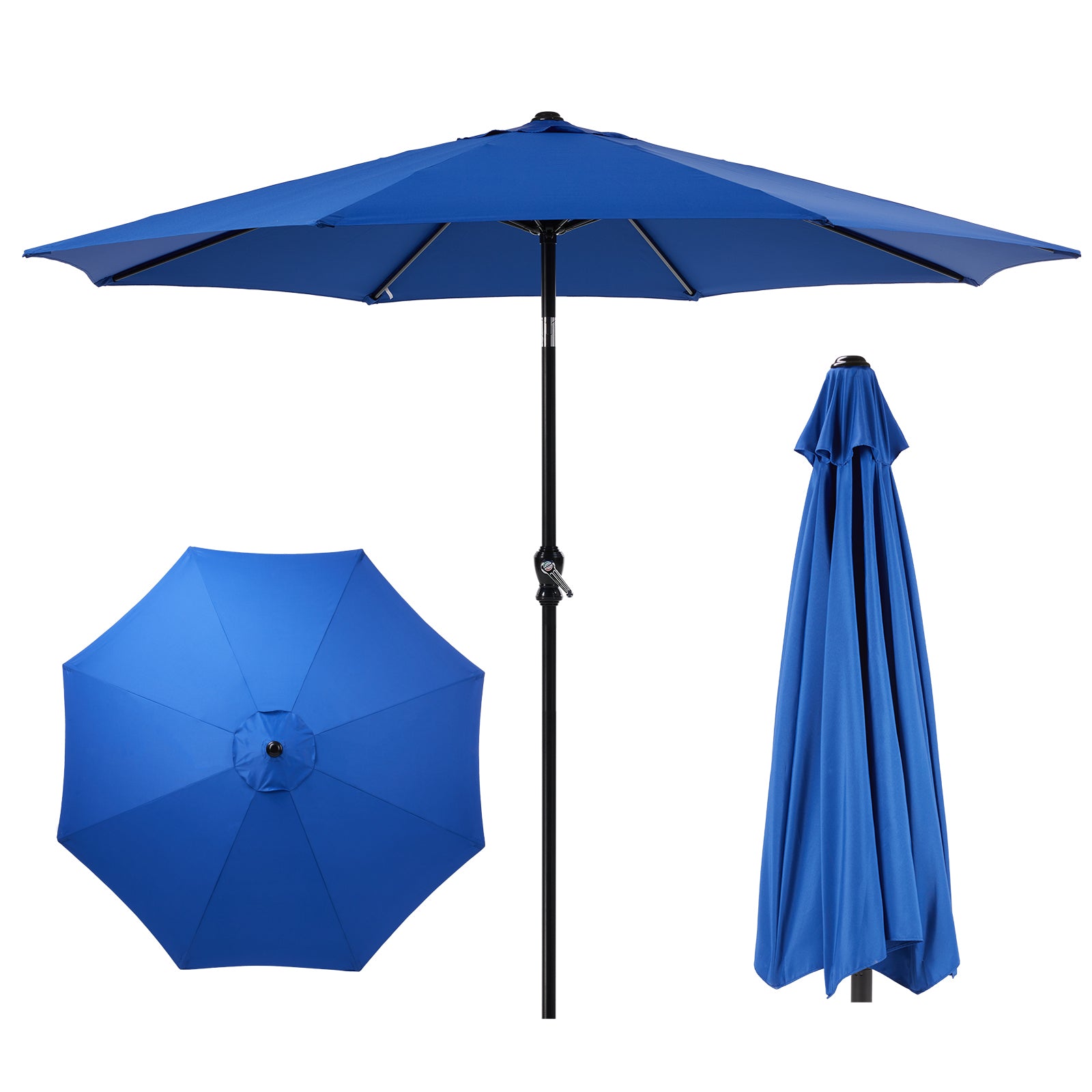 9 Foot Outdoor Patio Umbrella With Button Tilt And Crank, Outdoor Patio Market Table Umbrella Uv Protected And Waterproof, Blue Blue Polyester