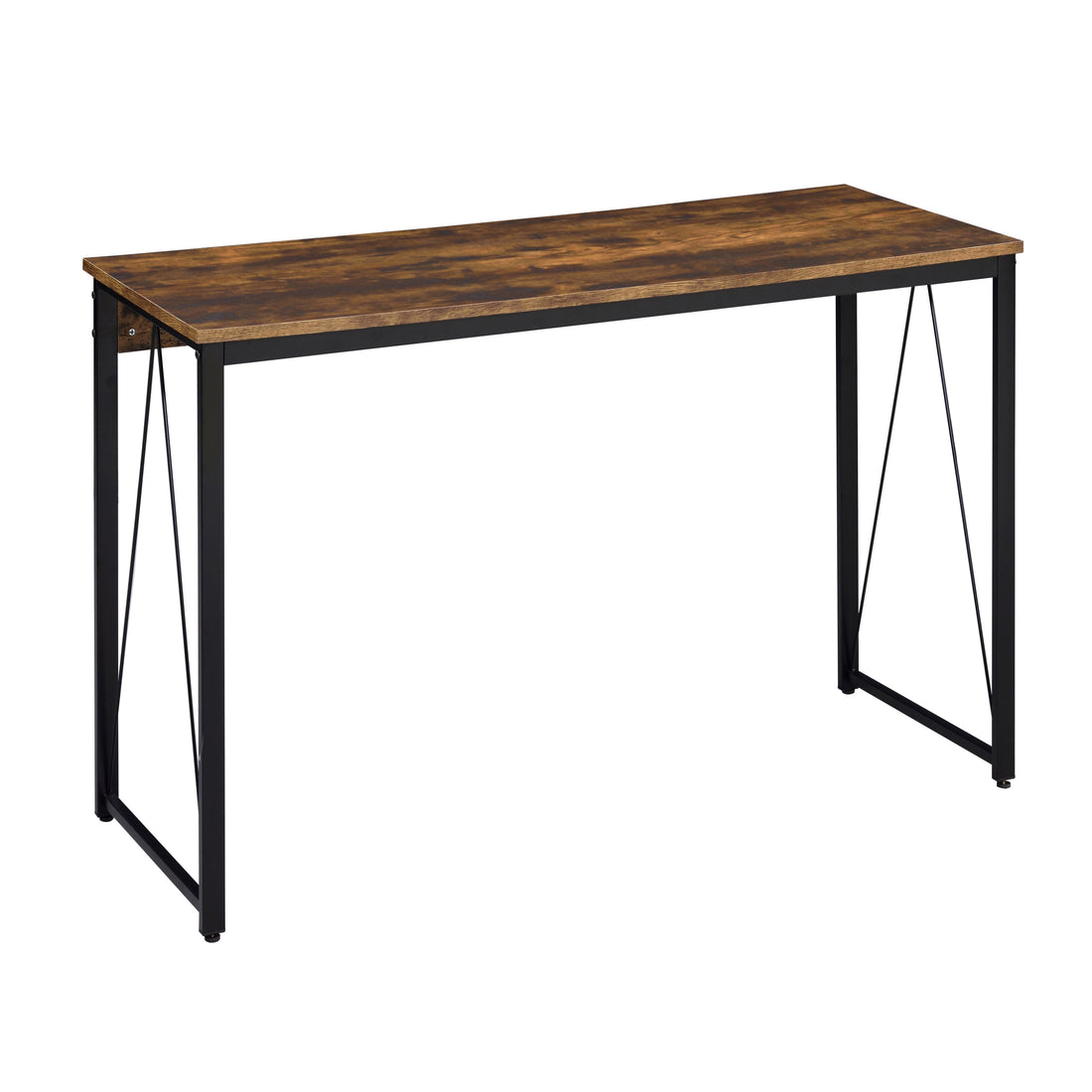 Weathered Oak And Black 47.5" Writing Desk With Metal Sled Base Black Brown Writting Desk Office Industrial,Rustic Rectangular Desk Rectangular Wood Metal Sled