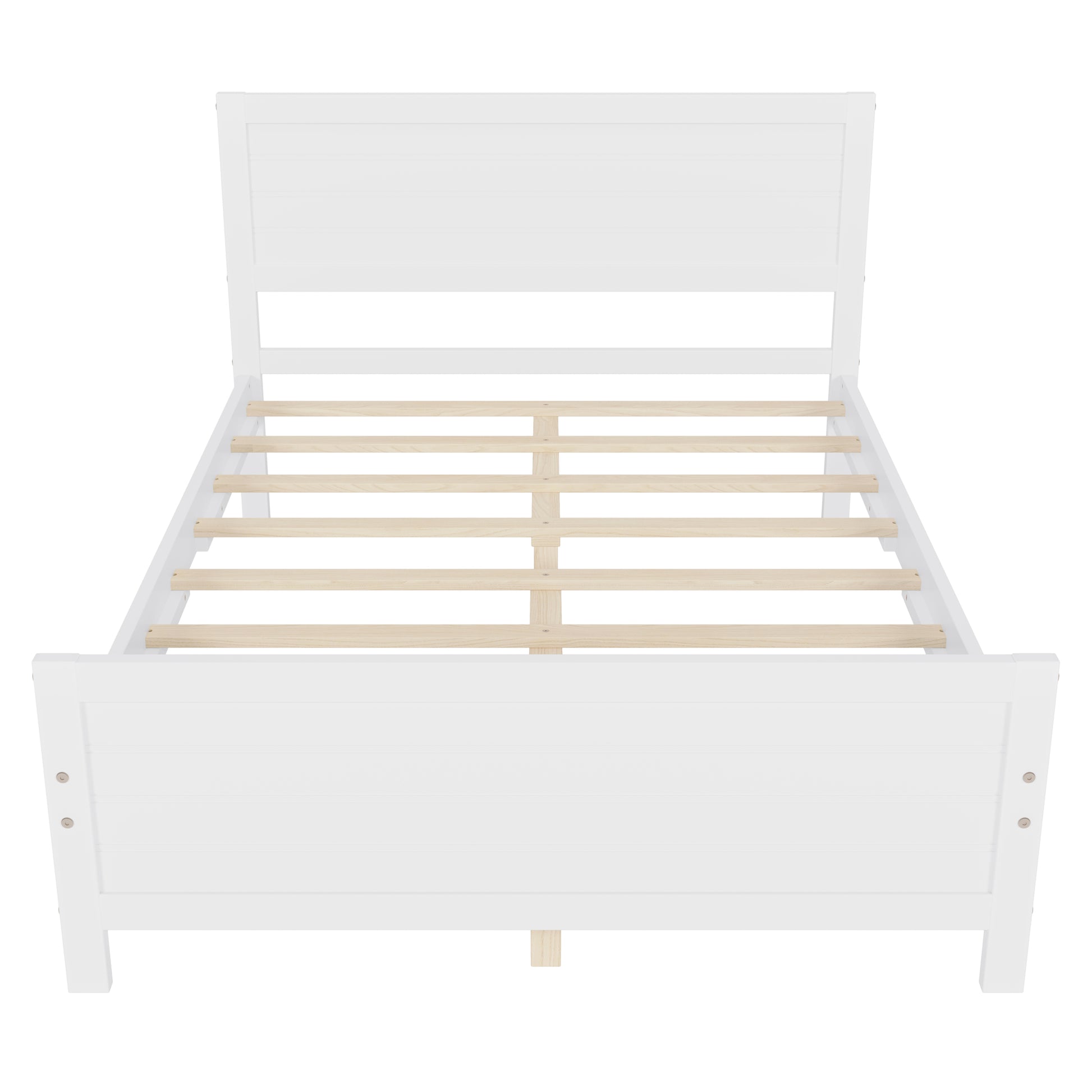 Wood Platform Bed Frame With Headboard, Mattress Foundation With Wood Slat Support, No Box Spring Needed, Full Size, White Box Spring Not Required Full White Wood Solid Wood Mdf