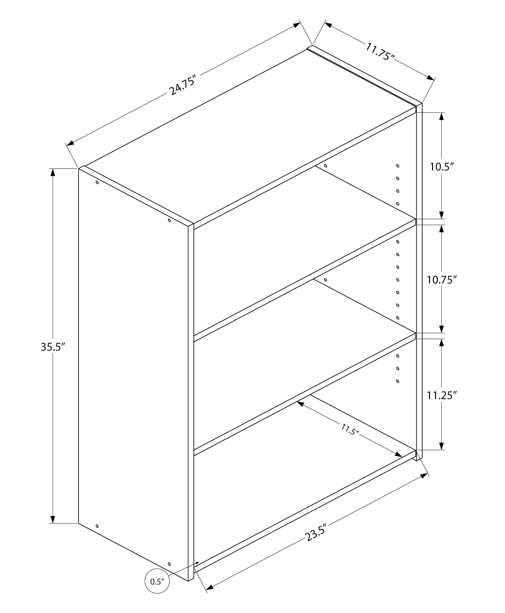 Bookshelf, Bookcase, 4 Tier, 36"H, Office, Bedroom, Grey Laminate, Transitional Grey Particle Board