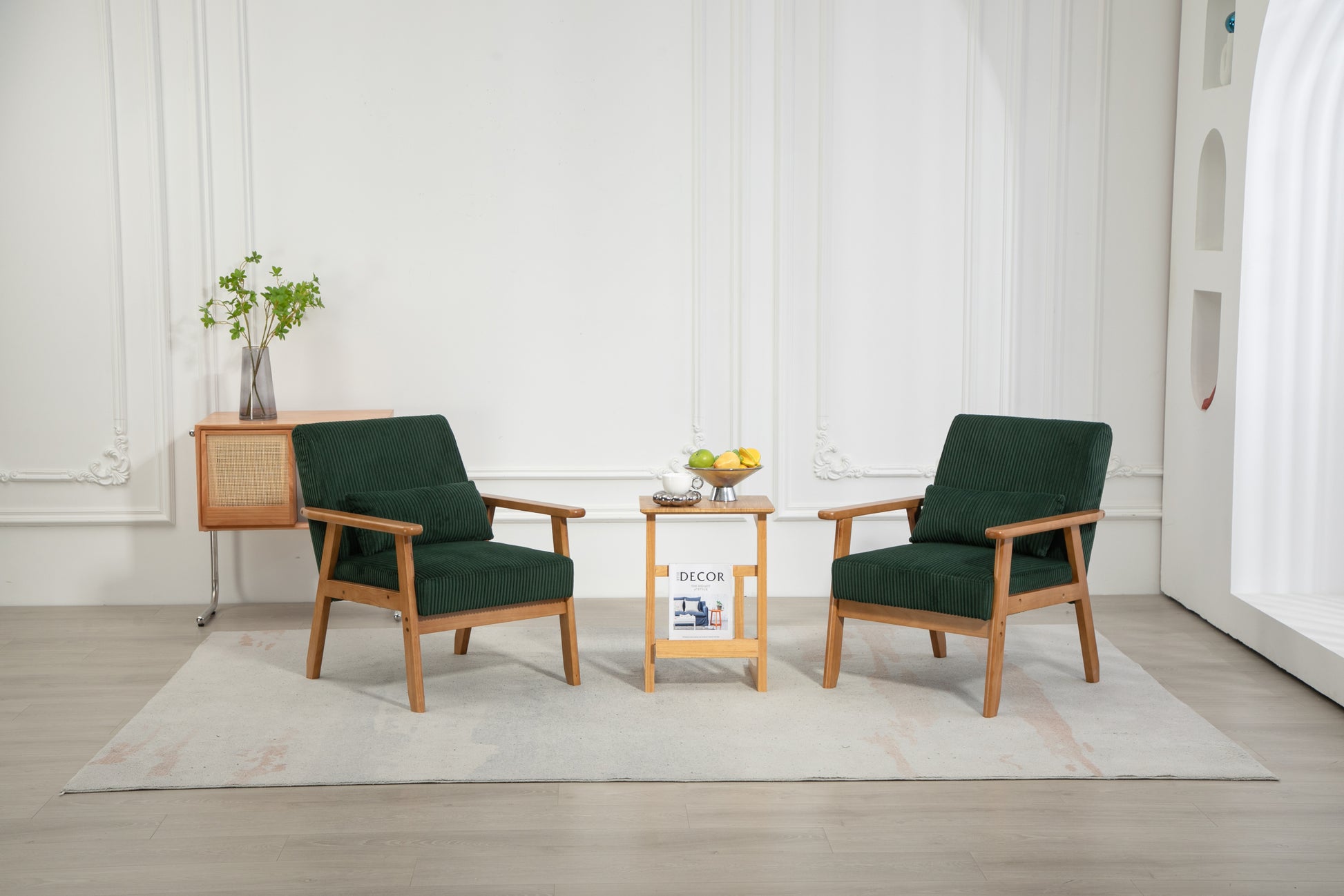 Leisure Chair With Solid Wood Armrest And Feet, Leisure Chair, Wood Frame, Velvet, Solid Rubber Wood Legs, Mid Century Modern Accent Chair, For Living Room Bedroom Studio Chair,Two Packs Emerald Corduroy