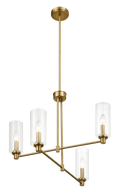 Enigma Four Lights Chandelier With Clear Ribbed Glass Satin Brass Antique Brass,Clear,Gold Ceiling Lights Brass,Glass