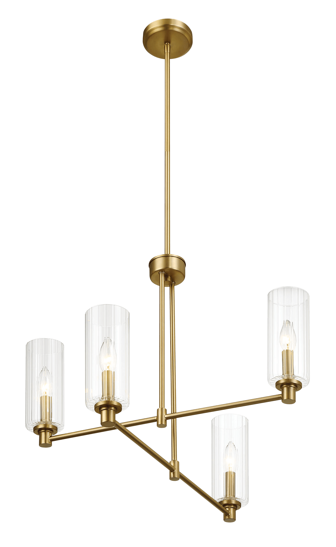 Enigma Four Lights Chandelier With Clear Ribbed Glass Satin Brass Antique Brass,Clear,Gold Ceiling Lights Brass,Glass