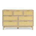 Bedroom 7 Drawer Dresser, Rattan Dresser Modern Wooden Chest Of Drawers With Spacious Storage Space For Bedroom Hallway Living Room Natural Wood Solid Wood Mdf