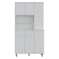 90 Kitchen Pantry Cabinet, Two Open Shelves, One Drawer, Multiple Cabinets, White White Solid Wood Mdf Engineered Wood