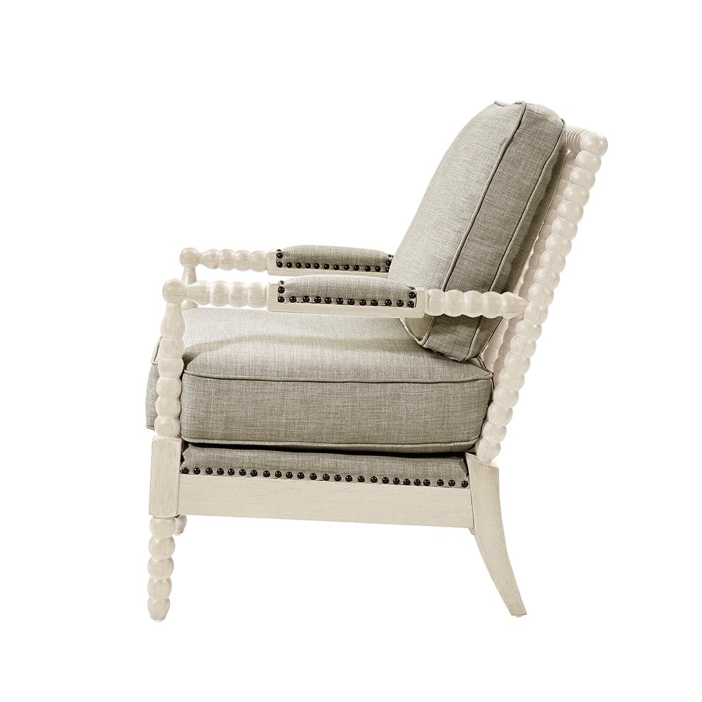 Accent Arm Chair Light Grey Wood Fabric