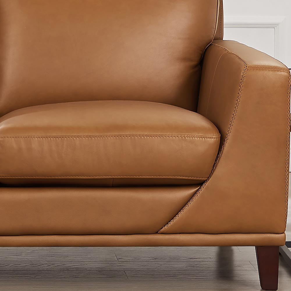 Soma Leather Loveseat Cognac Genuine Leather Wood Primary Living Space Medium Firm Cushion Back Mid Century Modern Eucalyptus Square Arms Down Filling Genuine Leather