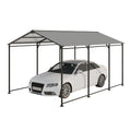 Metal Carport 10 15 Ft Heavy Duty With Galvanized Steel Roof, Metal Garage Canopy With Galvanized Steel Roof & Frame, Car Tent Outdoor Storage Shed For Car, Boats And Truck, Gray Grey Metal
