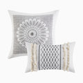 Cotton Printed Comforter Set With Chenille White Navy Full Queen Queen White Navy Cotton