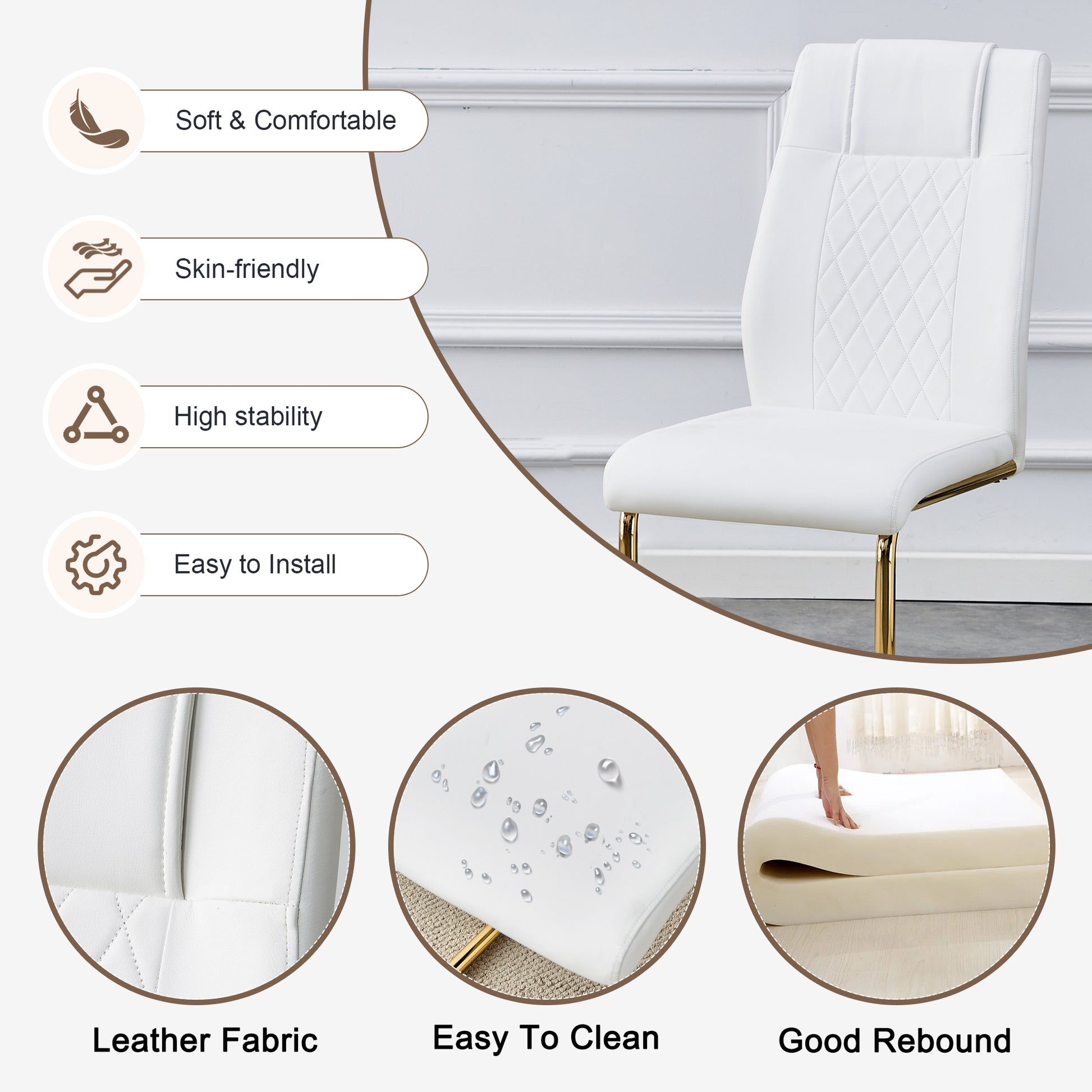 Table And Chair Set.The Table Has A Glass Tabletop With Imitation Marble Pattern Stickers And Stainless Steel Golden Table Legs. Paried With Comfortable Chairs With Pu Seats And Metal Legs. Gold Black Seats 6 Glass Metal