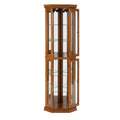 Corner Curio Cabinet With Lights, Adjustable Tempered Glass Shelves, Mirrored Back, Display Cabinet,Oak E26 Light Bulb Not Included Oak Mdf