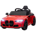 Qaba Bmw M4 Licensed Kids Electric Car, 12V Ride On Car With Parent Remote Control, Suspension, Handle Attachment, Battery Powered Kids Car With Led Lights, Music, Soft Start, Red Red Plastic