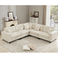 Packaging Upgrade Oversized Modular Sectional Sofa Set, L Shaped Couch,Corduroy ,Upholstered,Deep Seat,5 Seat,5 Throw Pillow And 6 Back Cushion,Living Room, Apartment ,Beige Beige Polyester Wood