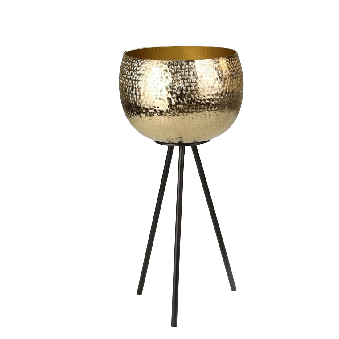 Hammered Textured Metal Bowl Planters On Tripod Base, Set Of 2, Gold And Black Black Gold Iron