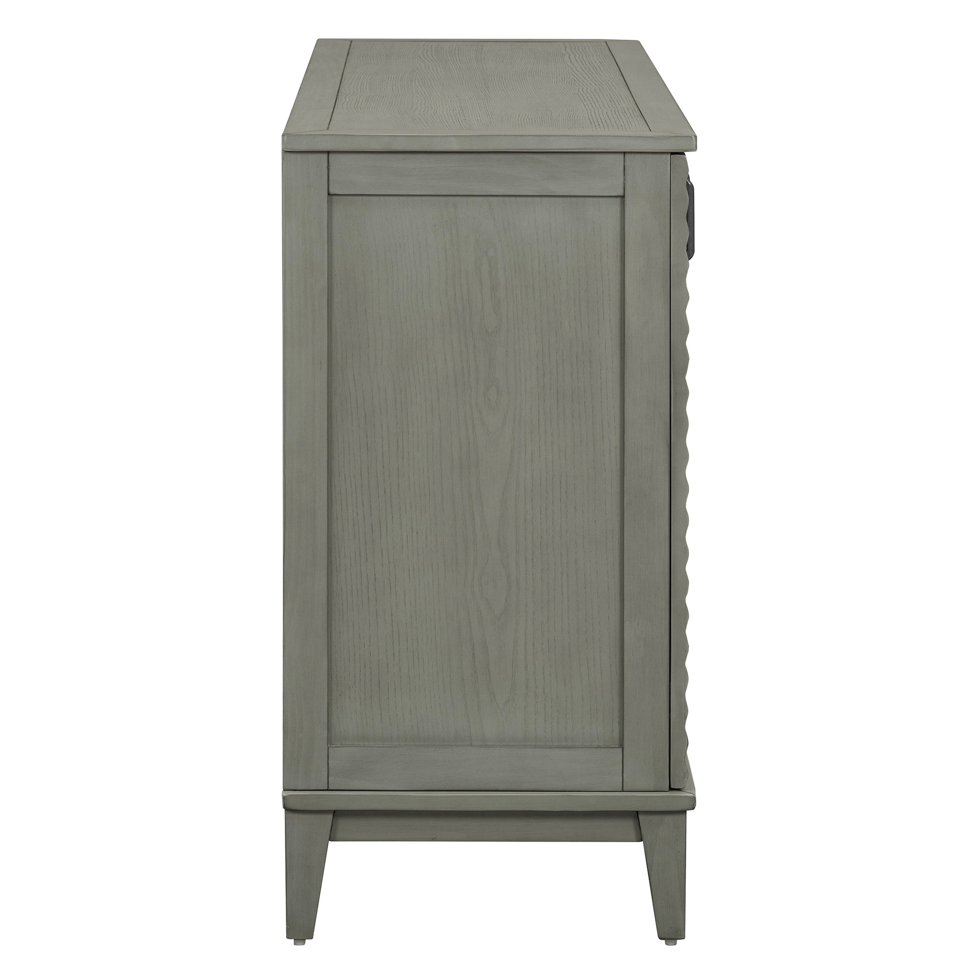 Sideboard With 4 Door Large Storage Buffet With Adjustable Shelves And Metal Handles For Kitchen, Living Room, Dining Room Antique Gray Antique Gray Solid Wood Mdf