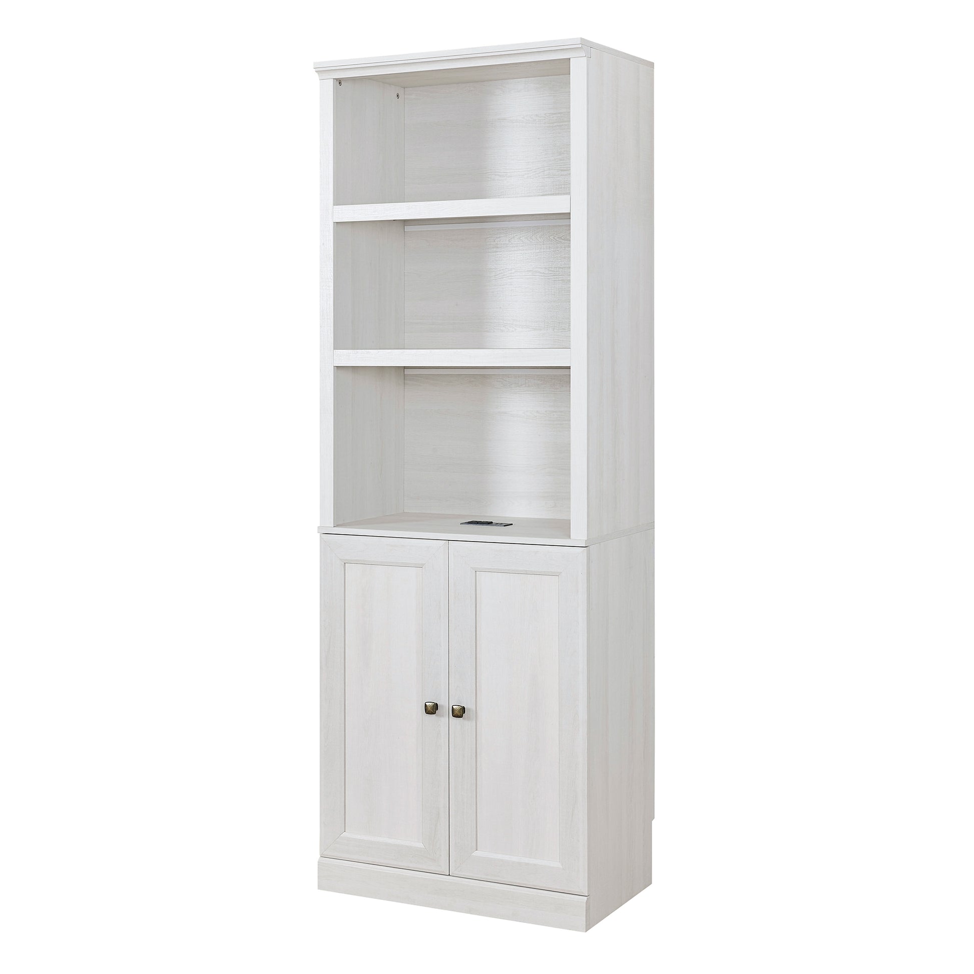 1 Doors Bookshelf With Usb Port And 3 Open Shelves Bookcase Side Cabinet Storage Shelves, Rustic White Rustic White Pine