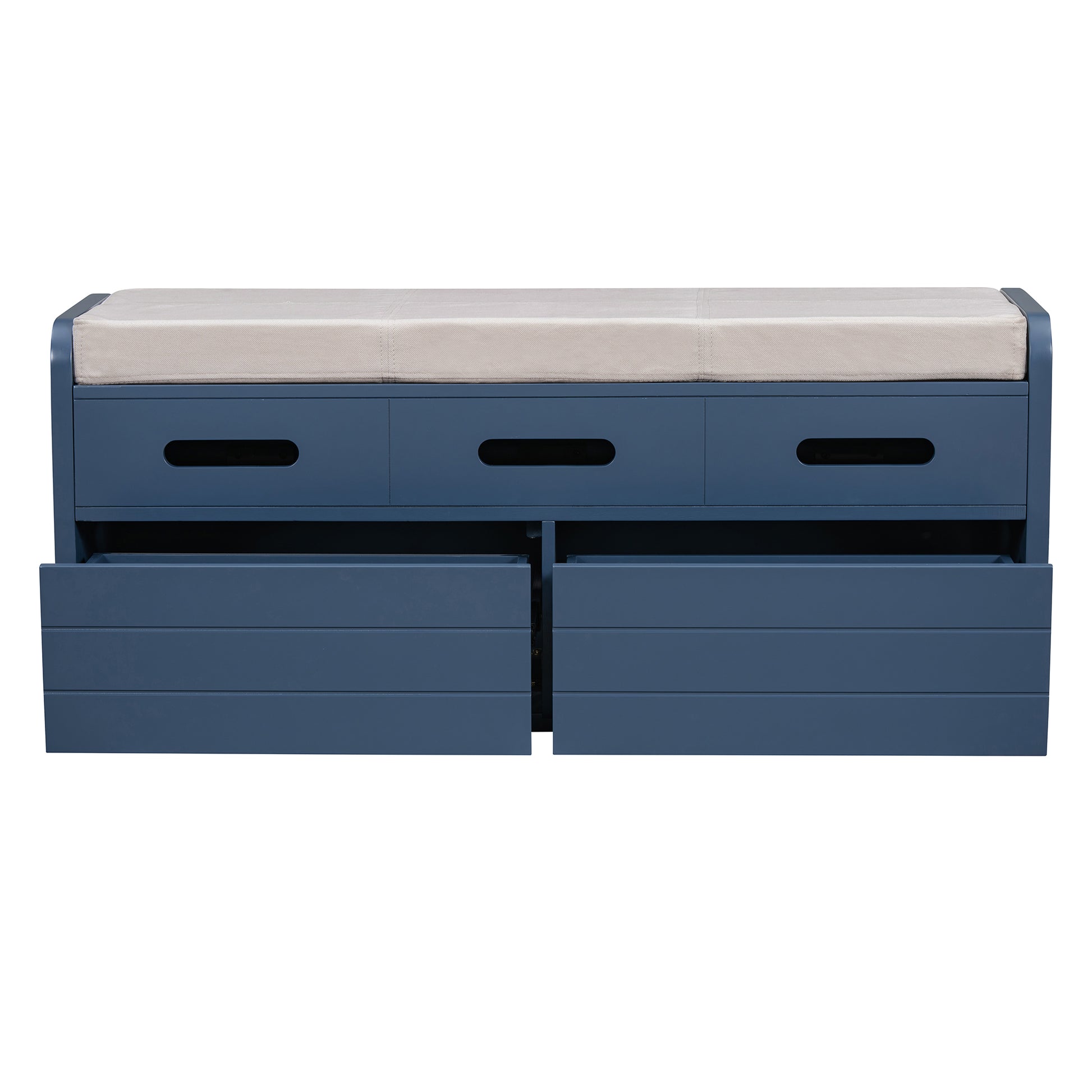 Rustic Storage Bench With 2 Drawers, Hidden Storage Space, And 3 False Drawers At The Top, Shoe Bench For Living Room, Entryway Navy Navy Mdf Acacia