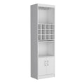 Kevil 71 Inch Tall Bar Cabinet 5 Tier Modern Bar Cabinet With Glass Holder Stemware Rack, Wine Cabinet, Liquor Cabinet, 12 Bottle Cubbies, 5 Shelves, And Pull Out Tray White Primary Living Space Modern Particle Board Shelves Included Engineered Wood