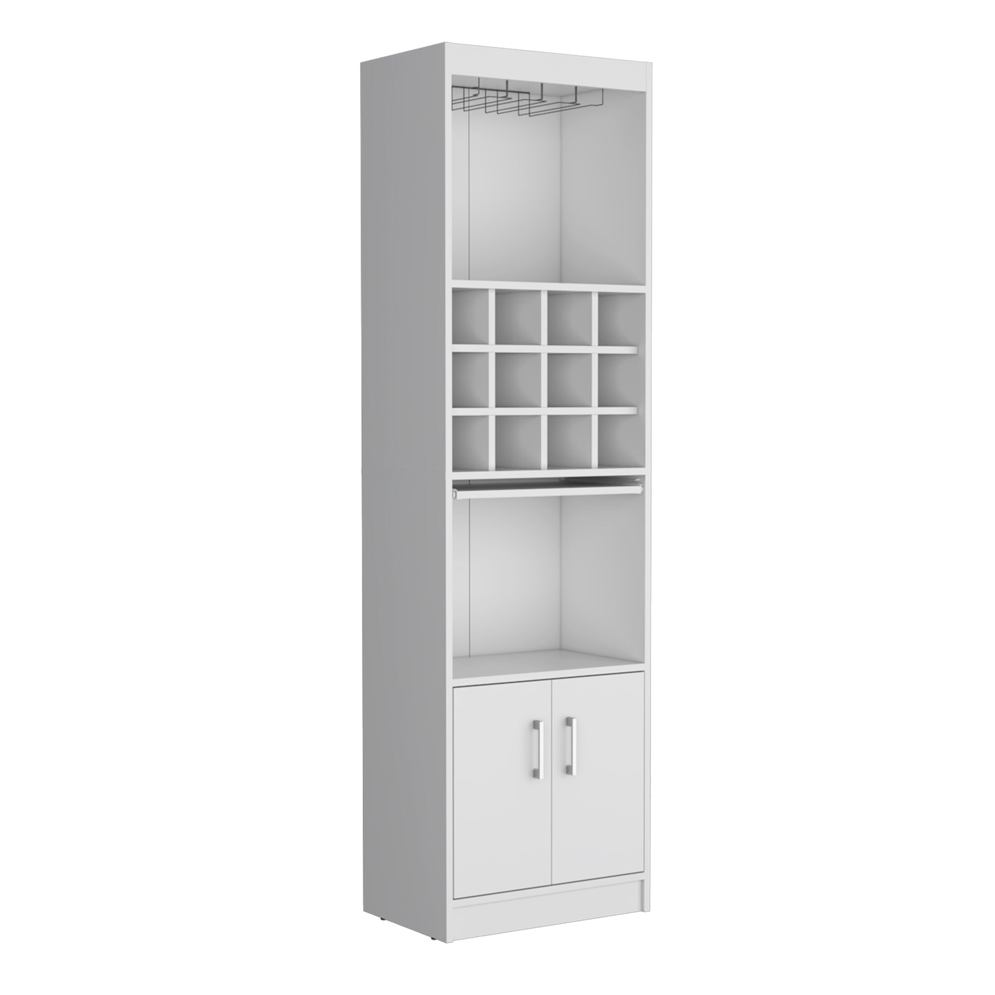 Kevil 71 Inch Tall Bar Cabinet 5 Tier Modern Bar Cabinet With Glass Holder Stemware Rack, Wine Cabinet, Liquor Cabinet, 12 Bottle Cubbies, 5 Shelves, And Pull Out Tray White Primary Living Space Modern Particle Board Shelves Included Engineered Wood