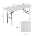 4Ft Folding Table Outdoor Indoor Heavy Duty Portable Table With Carrying Handle For Camping Picnic Party White Metal & Wood