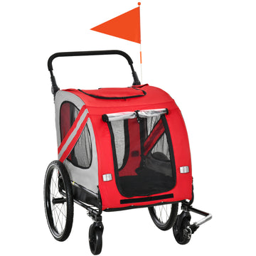 Aosom 2 In 1 Pet Bike Trailer For Small Dogs, Road Visibility Bicycle Stroller, Weather Strong Bike Wagon Trailer Sidecar Attachment, Red Red Steel