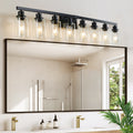 8 Lights Farmhouse Vanity Lights Fixture Rustic Bathroom Light Fixture Bathroom Sconce Without Bulbs Black Glass,Iron