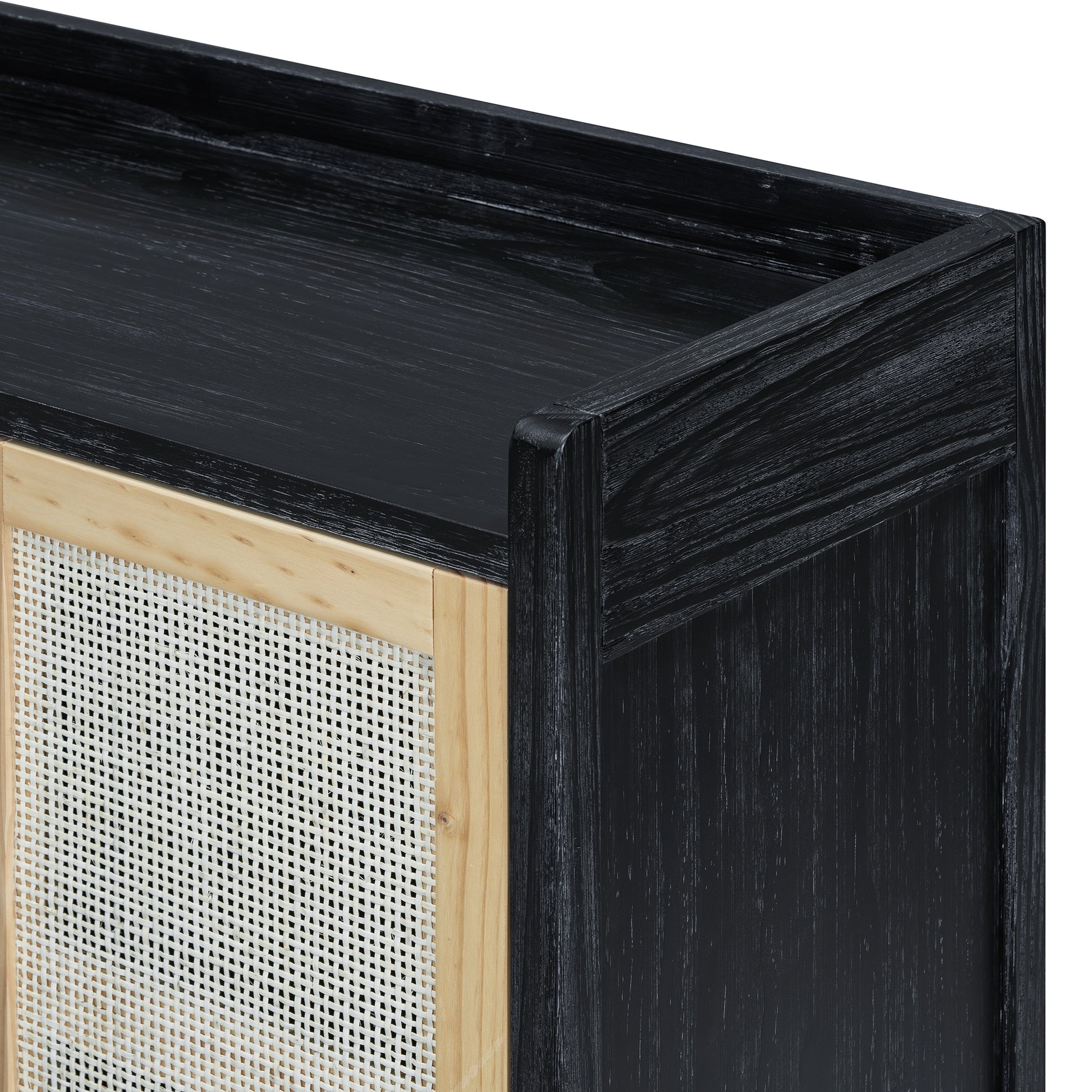 Sideboard Rustic Buffet Cabinet, Sideboard Cabinet With Decorative Rattan Doors, Buffet Cabinet With Storage For Entryway Dining Room Kitchen Living Room, Black Natural Black Natural Mdf