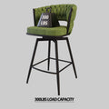 Bar Chair Linen Woven Bar Stool Set Of 2,Black Legs Barstools No Adjustable Kitchen Island Chairs,360 Swivel Bar Stools Upholstered Bar Chair Counter Stool Arm Chairs With Back Footrest, Green Metal Green Kitchen Dining Chairs Foam Linen