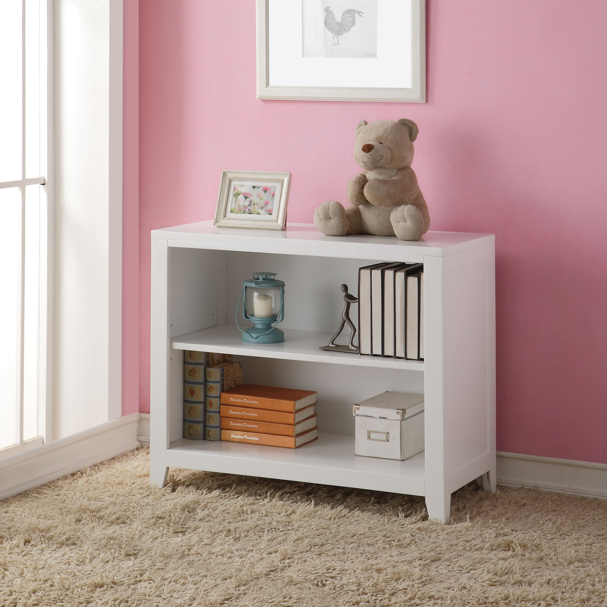 White 2 Shelf Bookcase 2 Or Less White White Standard Horizontal Primary Living Space Closed Back Wood Pine