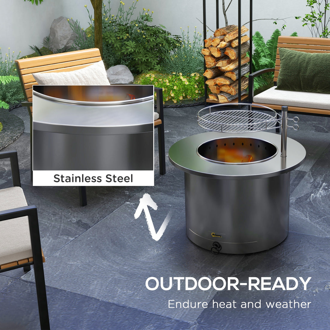 Outsunny 2 In 1 Smokeless Fire Pit, Bbq Grill, 25" Portable Wood Burning Firepit With Cooking Grate, Ash Tray & Poker, Low Smoke Camping Bonfire Stove For Patio Picnic, Stainless Steel, Silver Silver Stainless Steel