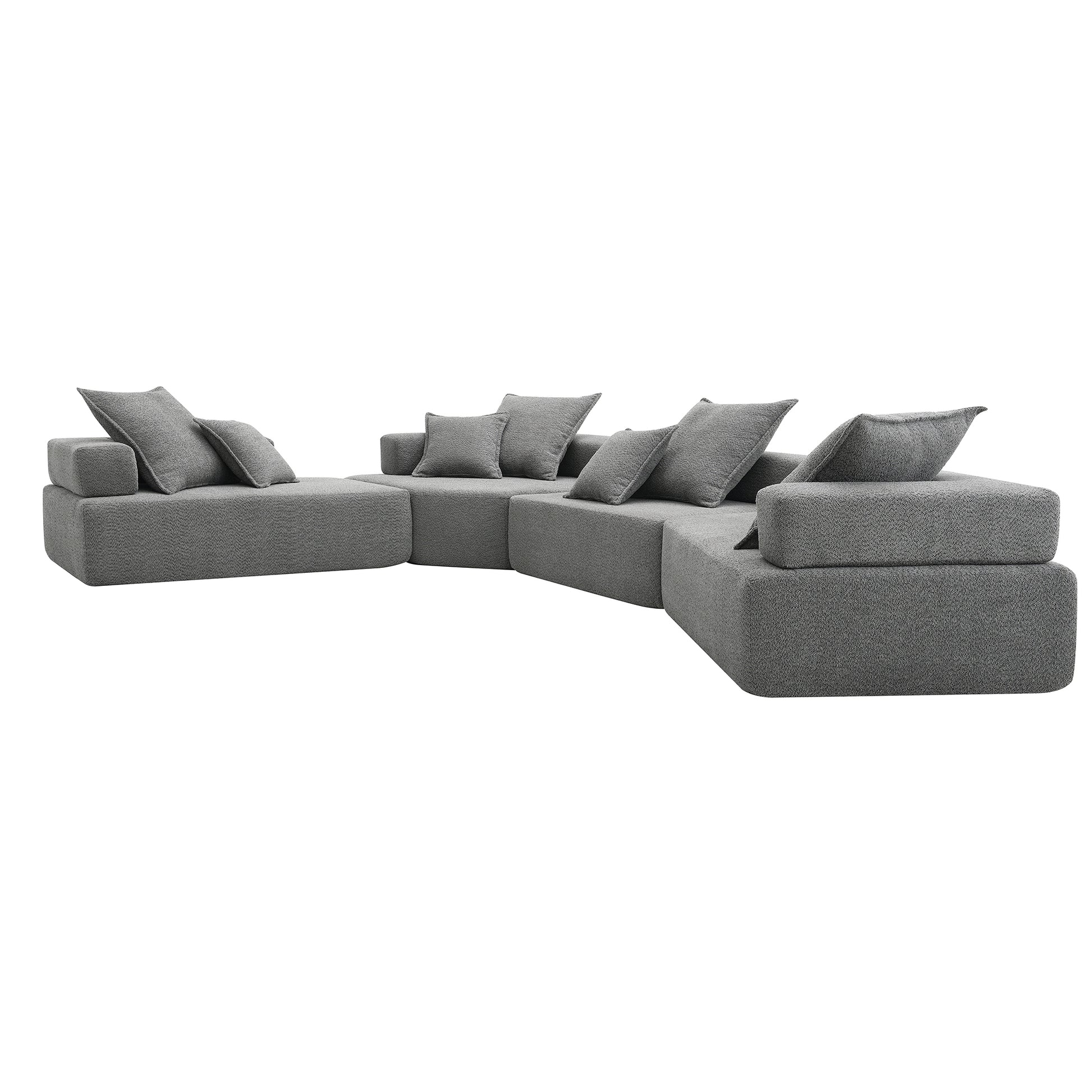 156''Oversized Modular U Shaped Sectional Sofa,Luxury Boucle Floor Couch Set,Convertible Sleeper Couch,Spacious Foam Filled Sofa Bed For Living Room,4 Pc Free Combination,2 Color Gray Boucle 6 Seat