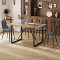 Table And Chair Set, Upholstered Side Chairs In A Modern Medieval Style, 4 Dark Grey Dining Chairs And A Rustic Industrial Rectangular Wood Color Mdf Dining Table. Gray Seats 4 Mdf