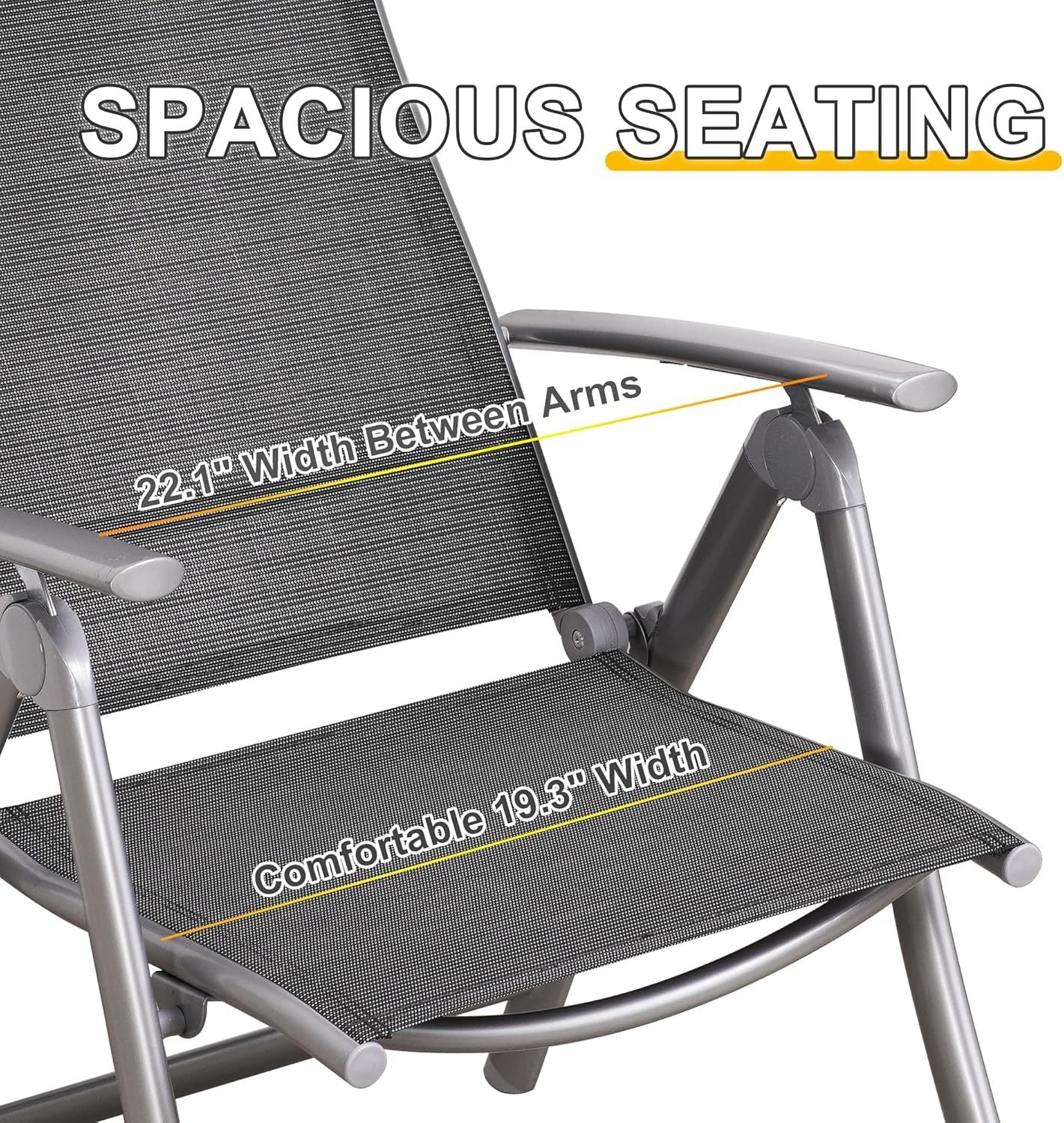 Patio Folding Chairs Set Of 2, Aluminium Frame Outdoor Reclining Patio Chairs For Garden Camping Poolside Beach Deck, Adjustable High Back Lawn Chairs With Textilene Fabric Seat, Dark Gray Dark Gray Aluminium